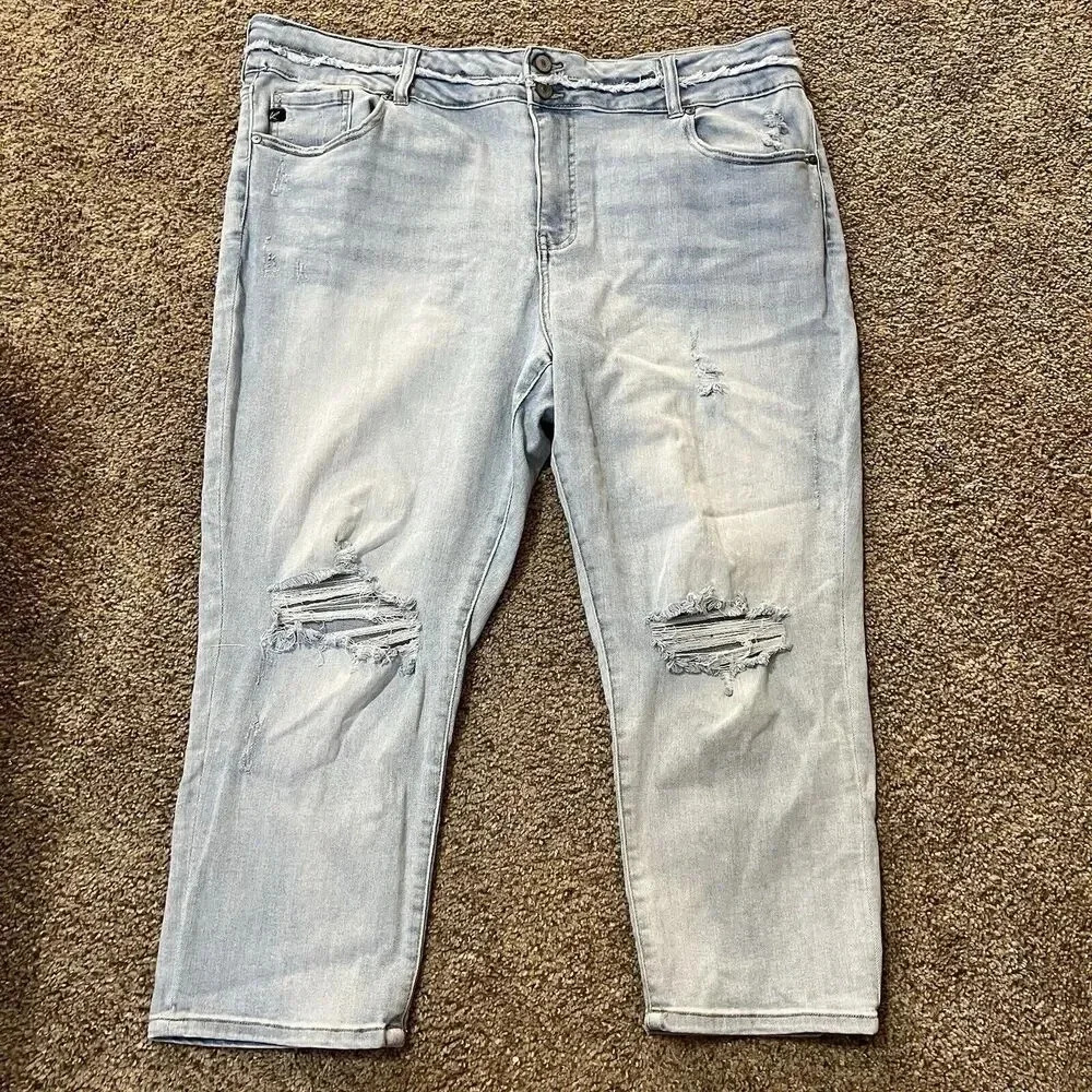 Kancan High Rise Straight Jeans Womens 20 42 Light Wash Denim Distressed Raw XXL